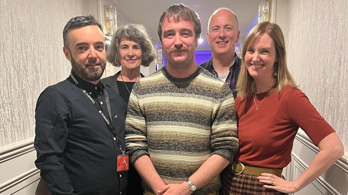 Daragh Goan, centre, 2025 bursary winner, with Michael McLaughlin, Disappear Here Film Festival, Myra McAuliffe, ChangeMakers Donegal, Andrew McNulty, Donegal County Council and Denise McCool, IDP