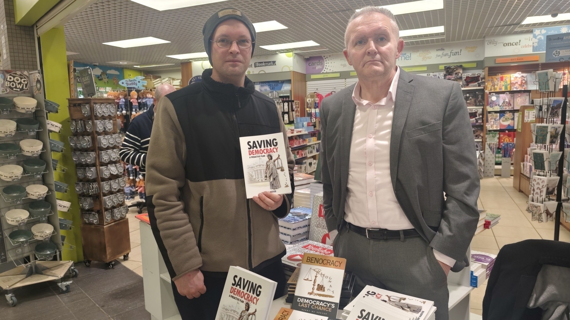Gerry McKeever (right) at his book signing in Letterkenny. Photo: William Coyle