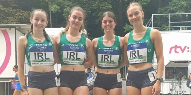 Erin Friel (second from right) with the medley relay team in Slovakia