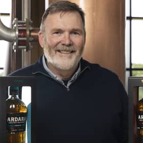 James Doherty with the very first bottles off the line for the second release of Ardara Single Malt  