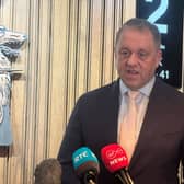 Fianna Fáil TD Thomas Byrne speaks to media