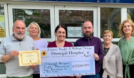 Cheque worth &euro;8210 presented to Donegal Hospice from one million step challenge