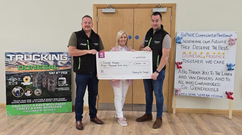 Trucking for Donegal presents cheque worth €8000 to Donegal Hospice